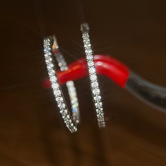 S925 Inside-Out Cz’s Hoops Earrings - Picture 2 of 9